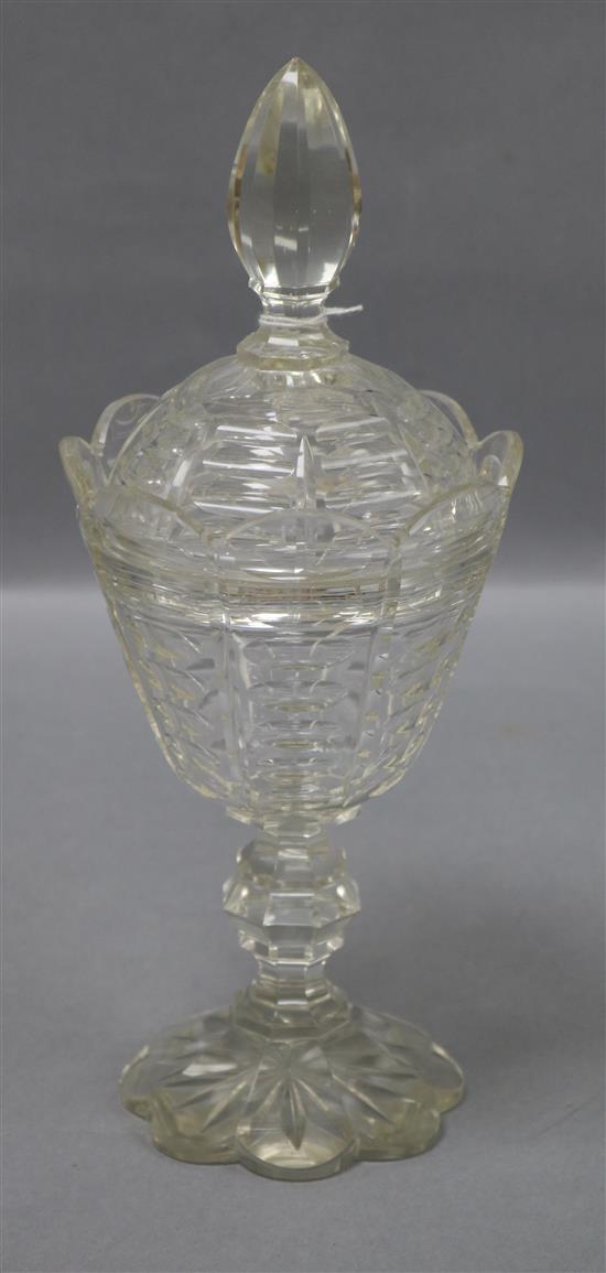 A late Victorian cut glass honey jar and cover height 32cm